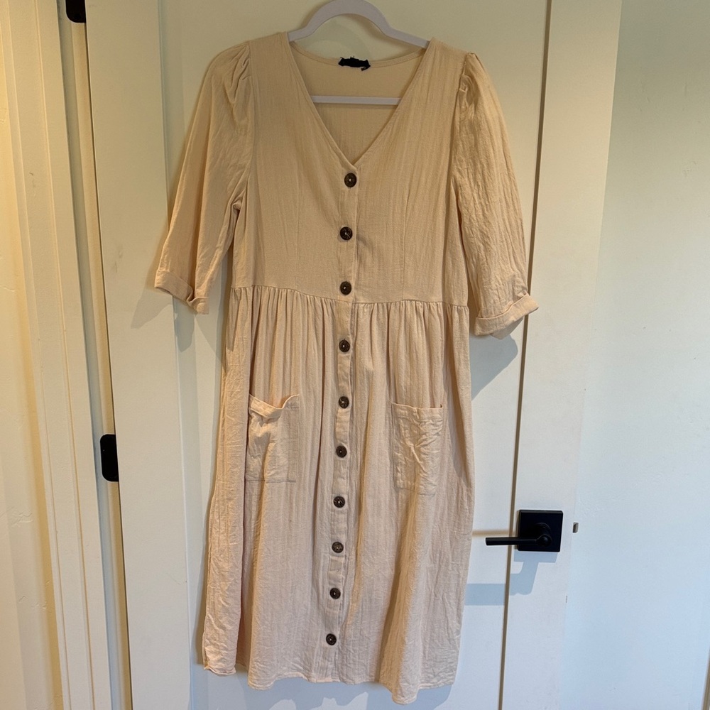 Rachel Cream Long Sleeve Button-Down Dress